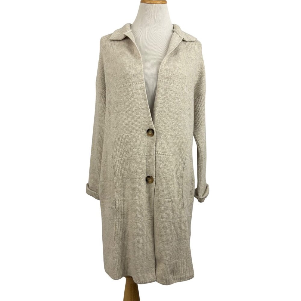 Zara Sweater Women's Small Linen Blend Knit Cardigan Pockets Button Closure‎